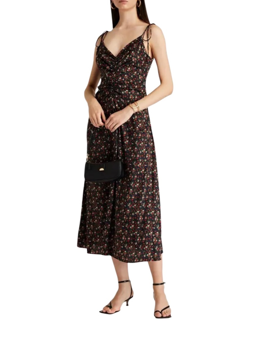 Sandro Emanuela Ditsy Midi Dress Black Red Floral Open Back Size 3 US2 NWT